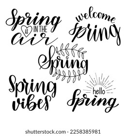 Spring - hand drawn calligraphic lettering collection. Unique typographic element for postcard, greeting card, poster, banner. Vector illustration.