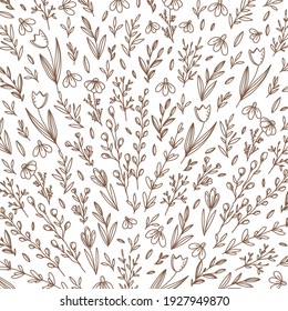 Spring hand drawn flower background with flowers and leaves