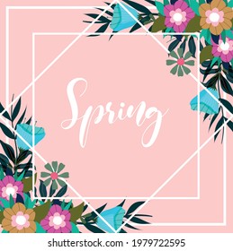 spring hand drawn flowers frame
