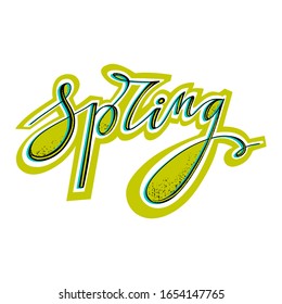 Spring- hand drawn lettering. Decorative typography element. Bright fresh colors. Springtime poster. For t-shirt, fashion, prints, banner or packaging design