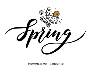 Spring. Hand drawn lettering greeting card. Eps 10.