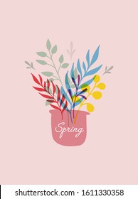 Spring hand drawn logotype, badge typography icon. Lettering spring season with leaf flower for greeting card, invitation template. Retro, vintage lettering banner poster template background