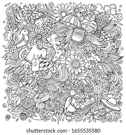 Black White Fantasy Picture Flowers Pattern Stock Vector (Royalty Free ...