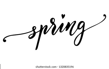 Spring hand drawn vector lettering design. Brush lettering for seasonal design.