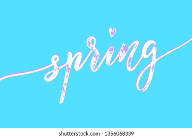 Spring hand drawn vector lettering design. Brush lettering for seasonal design.