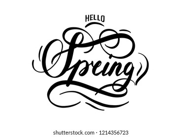 Spring hand lettering. Hand drawn vector calligraphy. Spring season illustration. 