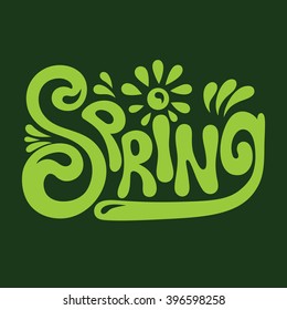 Spring is hand lettering and green abstract elements for greeting cards, invitations. vector illustration