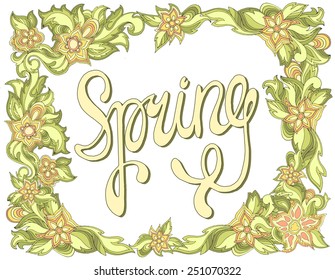 Spring hand lettering. Vector floral calligraphic banner