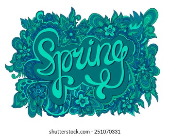 Spring hand lettering. Vector floral calligraphic banner 