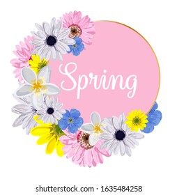 Spring hand sketch logo, icon typography icon. Spring season lettering with sheet for greeting card, invitation template. Retro, vintage lettering banner template poster background.