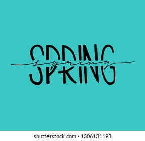  Spring hand sketched logotype, badge typography icon. Lettering spring season with leaf for greetin card, invitation template. Lettering banner poster template background.