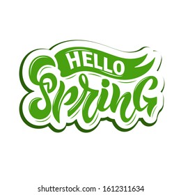 Spring hand sketched logotype, badge typography icon. Lettering spring season with leaf for greeting card, invitation template. Retro, vintage lettering banner poster template background - Vector