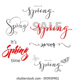 Spring, Hand written  lettering design, Spring typography,Hand written, spring season, spring design, spring vector, hello spring. Template Vector.