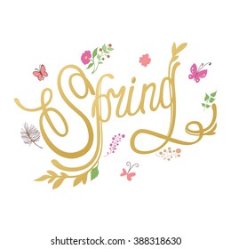 Spring hand-drawn lettering. Vector illustration