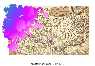 spring handdrawn vector banner with floral elements