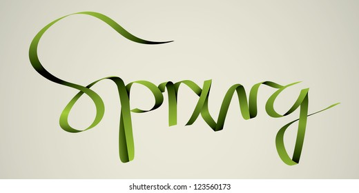 'spring' handmade calligraphy, ribbon vector EPS10