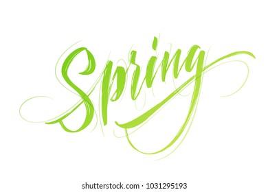 Spring handwritten lettering. Beautiful modern calligraphy. Isolated on white for easy use. Vector illustration EPS10