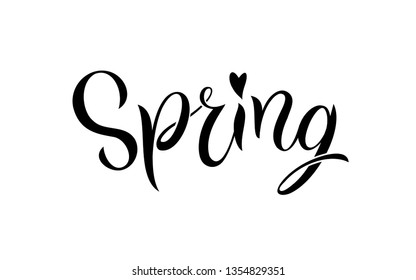 Spring. Handwritten lettering. Calligraphy isolated on white background. Logo. Vector Illustration.