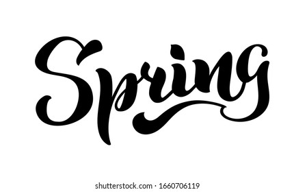 Spring Handwritten lettering isolated on white. Vector illustration for poster, card, calendar, spring logo, bullet journal. Concept spring advertising. EPS 10