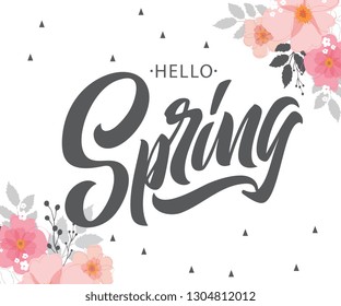 Spring handwritten lettering. Spring  typography vector design for greeting cards and poster. Design template celebration. Vector illustration.