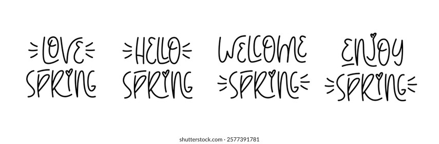 Spring Handwritten Phrases Collection. Vector Hand Lettering of Seasonal Quotes.