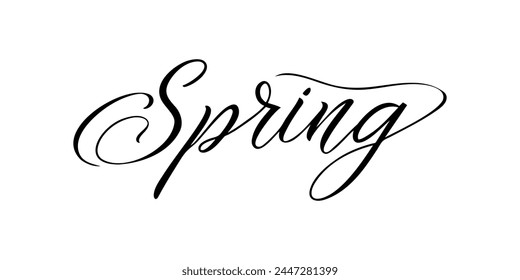 Spring - Handwritten text in calligraphic style on a white background. Vector illustration