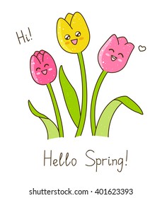 Spring happy tulips isolated on white