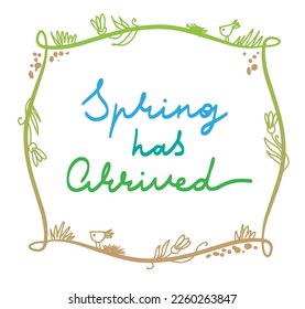 Spring has arrived hand lettering slogan for your design