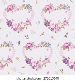 Corazones de primavera Flores fondos - Impermeable Floral Shabby Chic Patrón - en vector