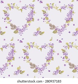 Spring Hearts Flowers Backgrounds - Seamless Floral Shabby Chic Pattern - in vector