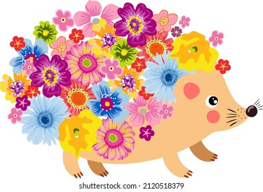 Spring hedgehog with beautiful flowers
