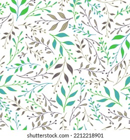 Spring herbal pattern seamless design. Tropical berry herbs ornament. Textile fashion print. Fresh stalk herbal branches pattern illustration. Mistletoe ornament.