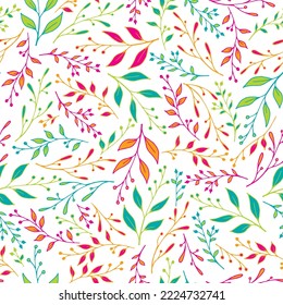 Spring herbal pattern seamless vector. Exotic berry herbs ornament. Batik graphic design. Natural grass herbal branches pattern illustration. Small fruit ornament.