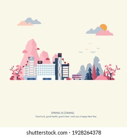 Spring Is Here, Architecture, City, Season...illustration