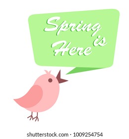 Spring is here. The birds are singing. White background.