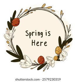 Spring is Here with Floral Wreath and Seasonal Accents