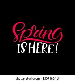 Spring is here. Hand-drawn calligraphy greeting card