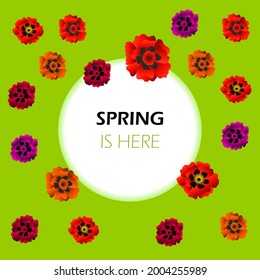 Der Frühling ist hier Poster. Vektorgrafik des floralen Naturhintergrunds.