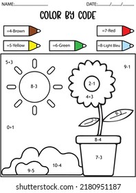 Spring holiday counting game,color by code,math activity for kids.
