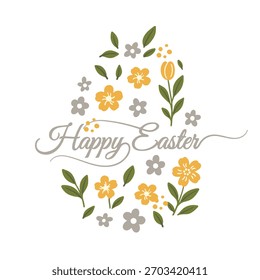 Spring holiday, Easter celebration. A modern card and banner. Patterned eggs with bunnies and flowers.