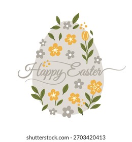 Spring holiday, Easter celebration. A modern card and banner. Patterned eggs with bunnies and flowers.