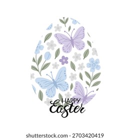 Spring holiday, Easter celebration. A modern card and banner. Patterned eggs with bunnies and flowers.