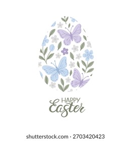 Spring holiday, Easter celebration. A modern card and banner. Patterned eggs with bunnies and flowers.