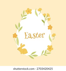 Spring holiday, Easter celebration. A modern card and banner. Patterned eggs with bunnies and flowers.