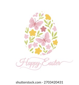 Spring holiday, Easter celebration. A modern card and banner. Patterned eggs with bunnies and flowers.