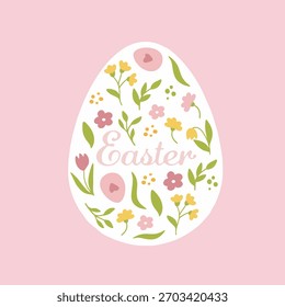 Spring holiday, Easter celebration. A modern card and banner. Patterned eggs with bunnies and flowers.