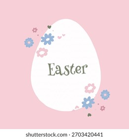 Vacaciones de primavera, celebración de Pascua. Una tarjeta y un Anuncio modernos. Huevos estampados con conejitos y flores.
