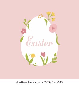 Spring holiday, Easter celebration. A modern card and banner. Patterned eggs with bunnies and flowers.