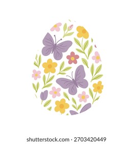 Spring holiday, Easter celebration. A modern card and banner. Patterned eggs with bunnies and flowers.
