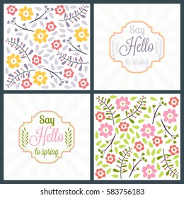 Spring holiday greeting card design. Vector floral greetings card or poster. Romantic labels with flowers pattern
